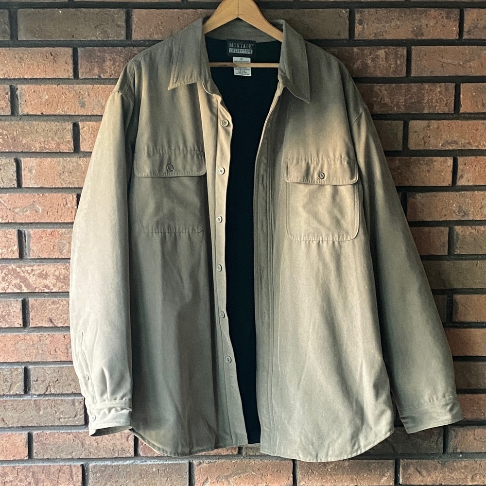 Montage Mens XL Taupe Fleece Lined Shirt Jacket Button Up Shacket